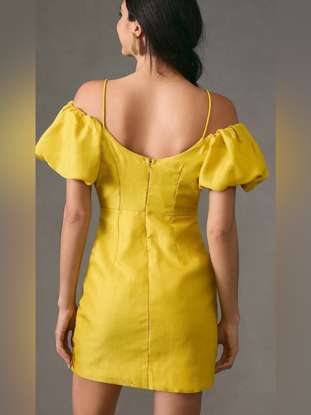 Anthropologie LET ME BE Slim Off The Shoulder Puff Sleeve Mini Dress size S - Picture 2 of 6